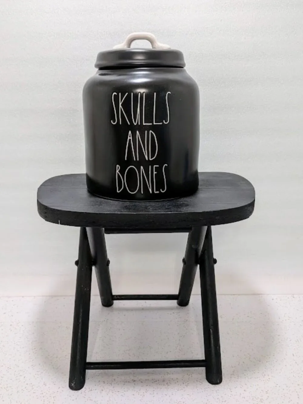 Rae Dunn Halloween SKULLS AND BONES Black Canister Cookie Candy Jar Artisan NWOT